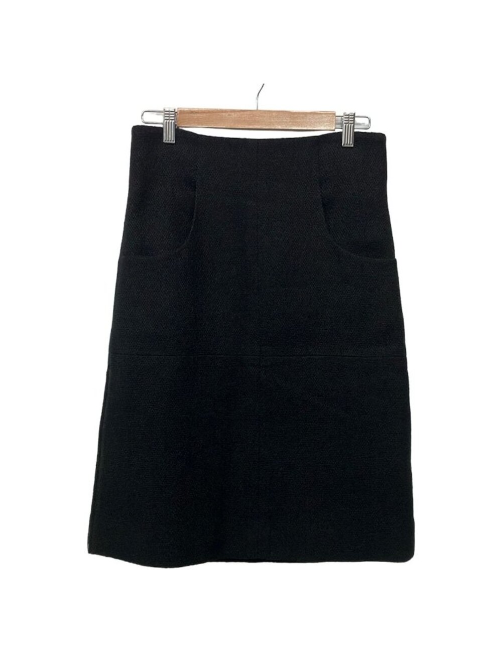 Chanel Skirt M Black Knee-Length Zip Slit 38